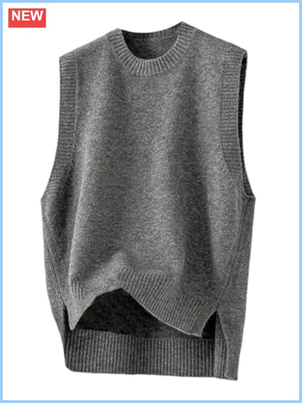 Women's Knit Sweater Vest Sleeveless Ribbed Hem Side Slit Fall Winter